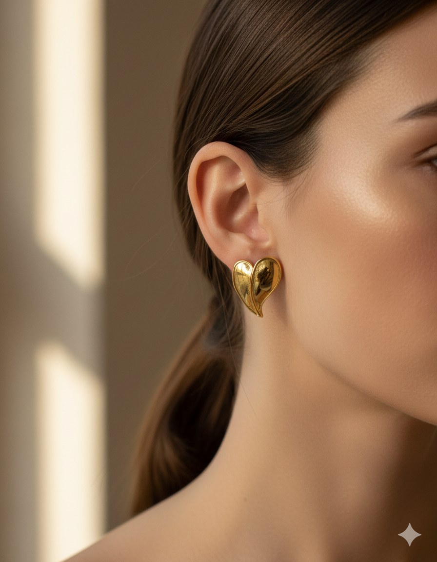 Golden Embrace - Sculpted Heart Stud Earrings