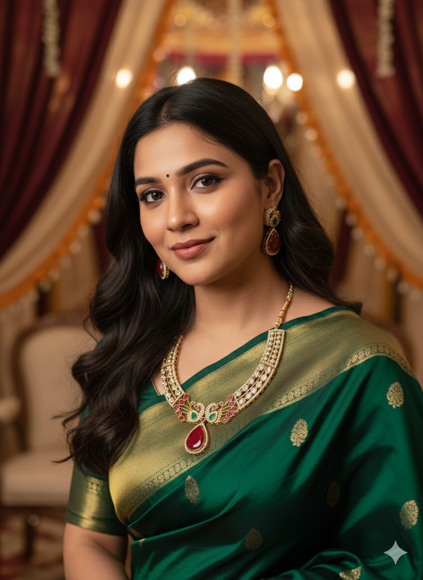 Traditional Polki Necklace Set in Ruby and Emerald