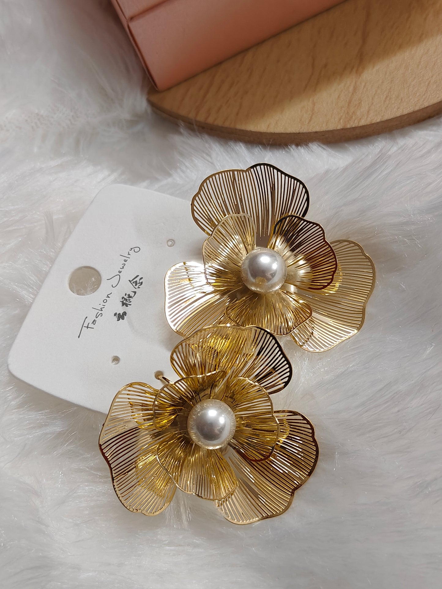 Translucent Gold Flower drop earrings with Pearl