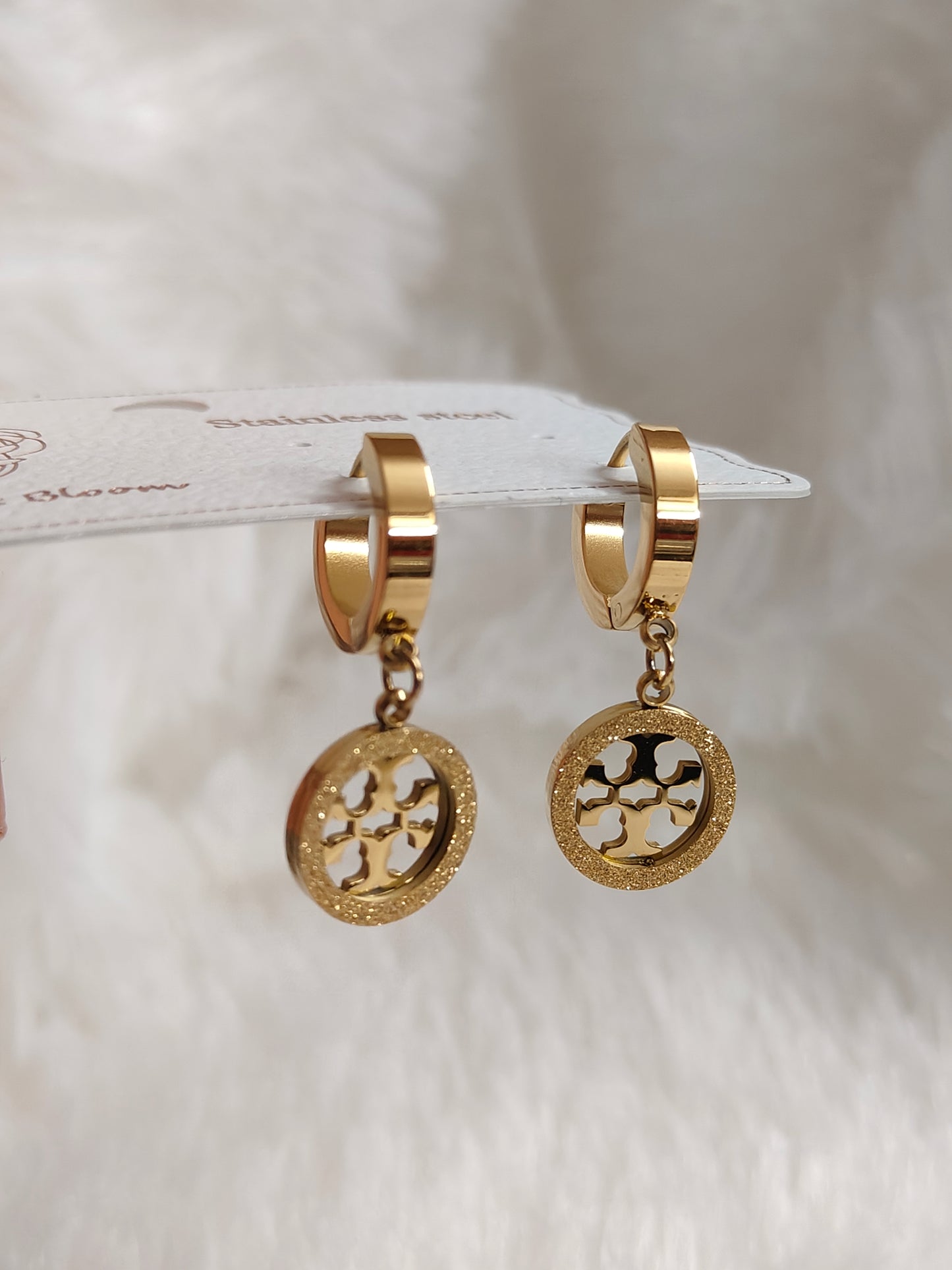 Designer-Inspired Medallion Huggie drop earrings