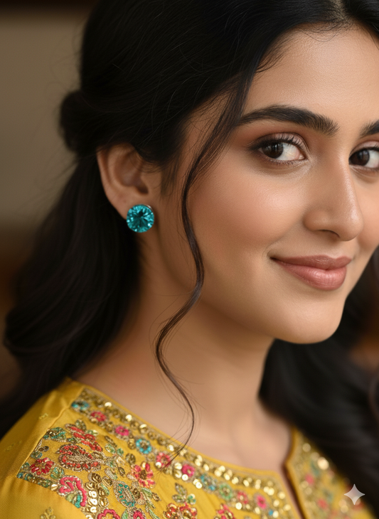 Azure Pop - Vibrant Aqua Blue Crystal Studs