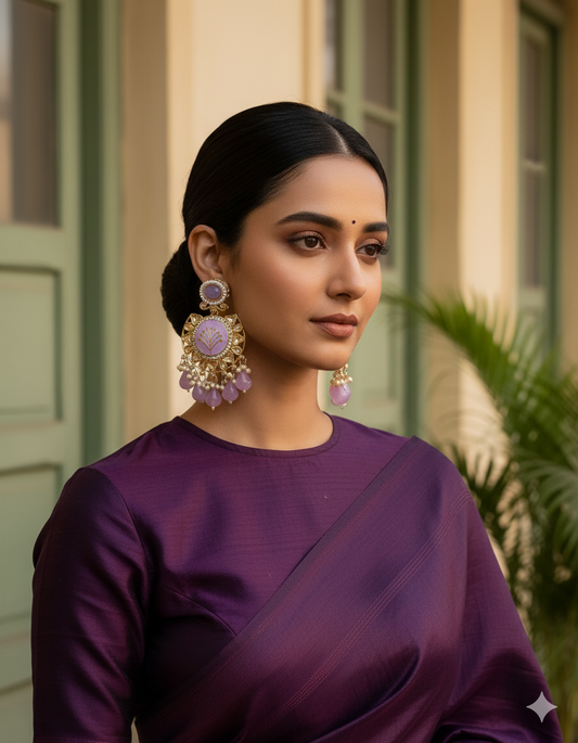 Chandni Lavender - Meenakari & Kundan Chandbalis
