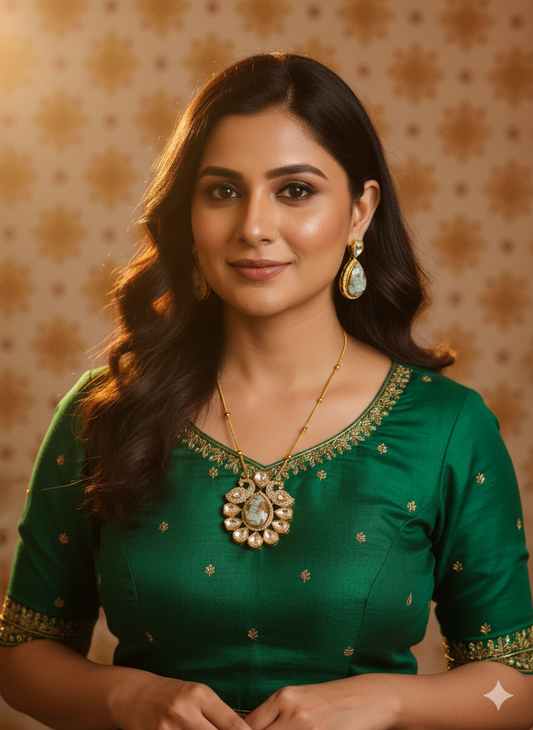 Traditional Polki Pendant and Earring Set