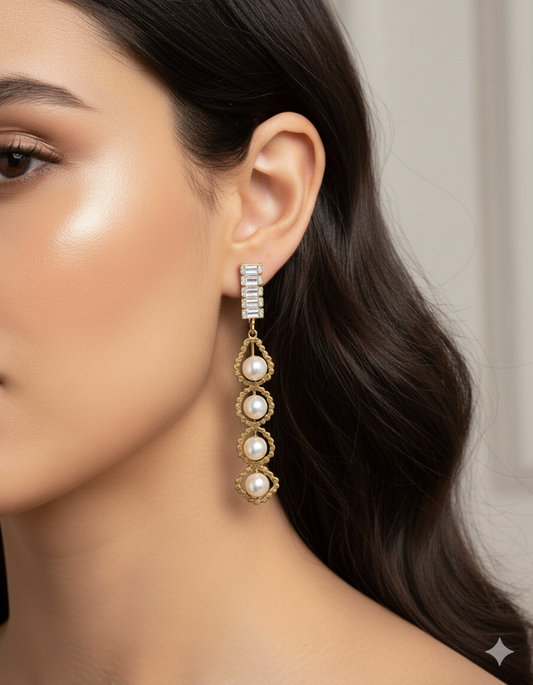 Vintage Pearl & Crystal Cascade Earrings