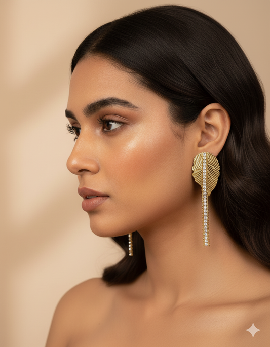 Gilded Plume - Crystal Drop Earrings