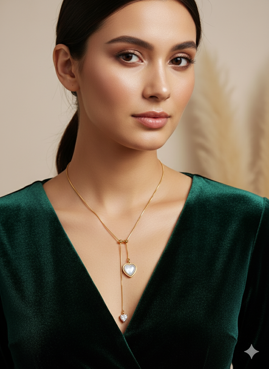 Amour Duo - Mother of Pearl Heart Lariat Necklace