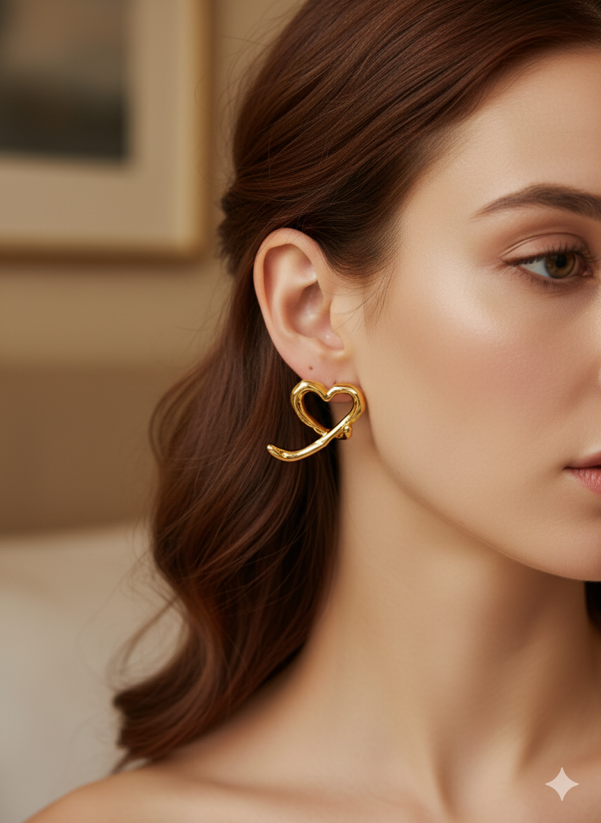 Bold Gold Abstract Heart Earrings