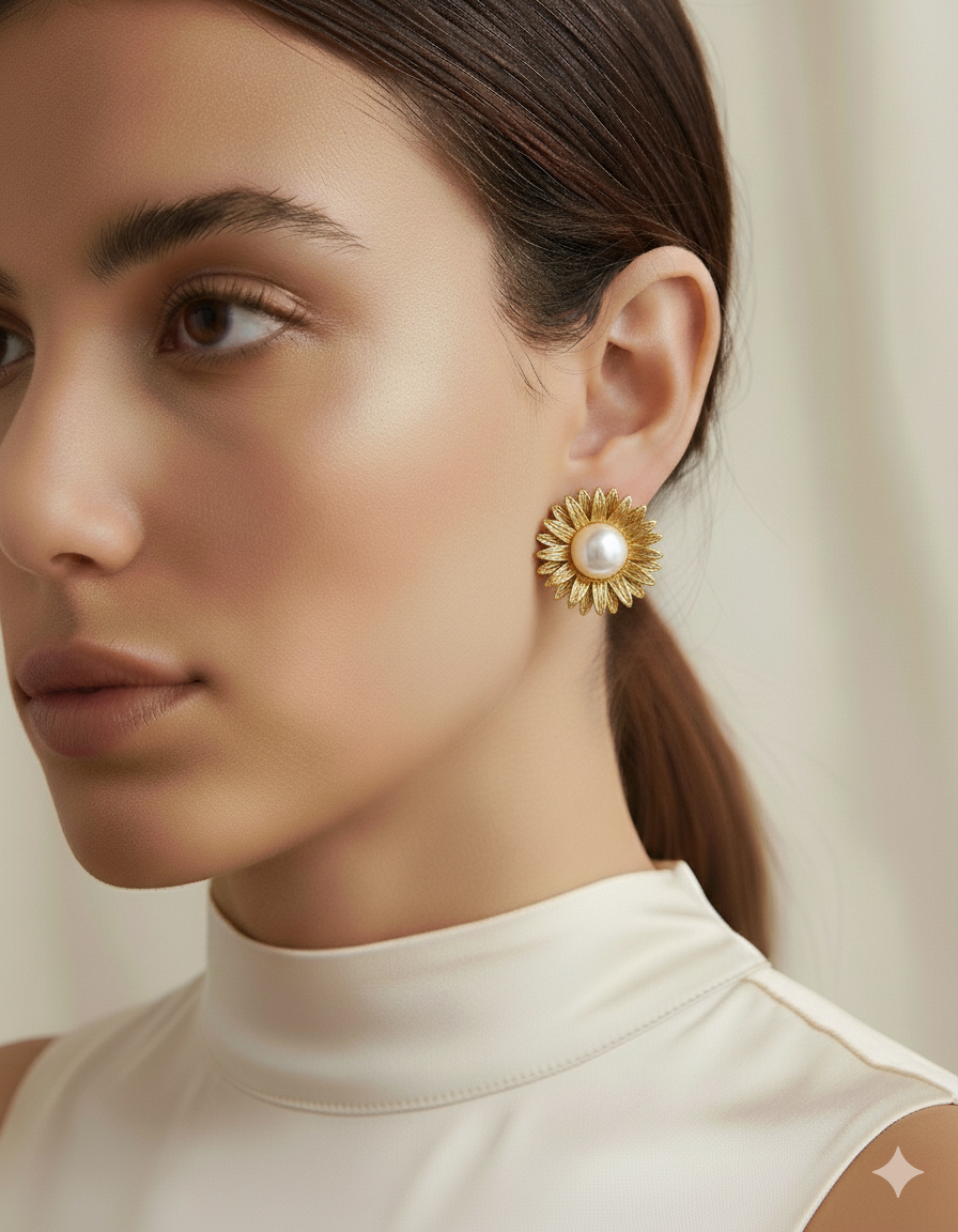 Vintage-Inspired Floral Pearl Studs