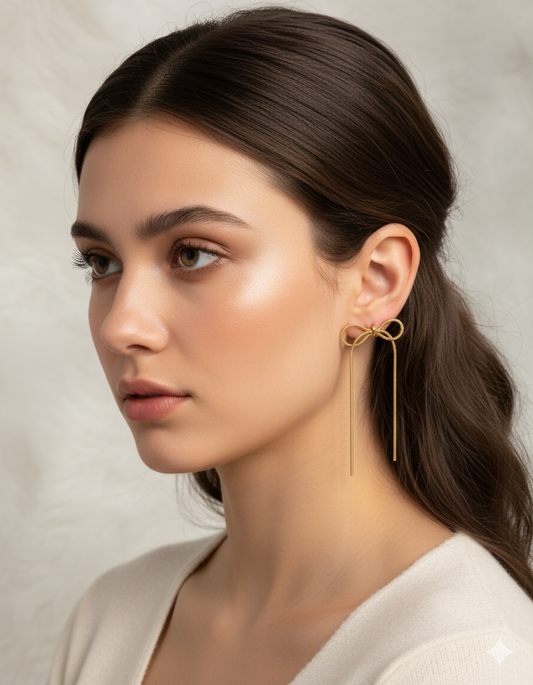 Tied Up in Style - Linear Bow Drop Earrings
