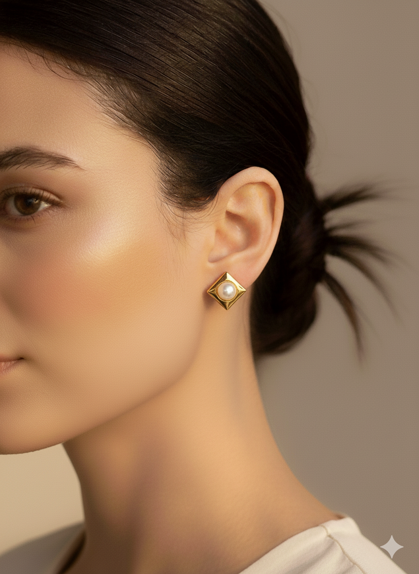 Art Deco-Inspired Pearl Stud Earrings