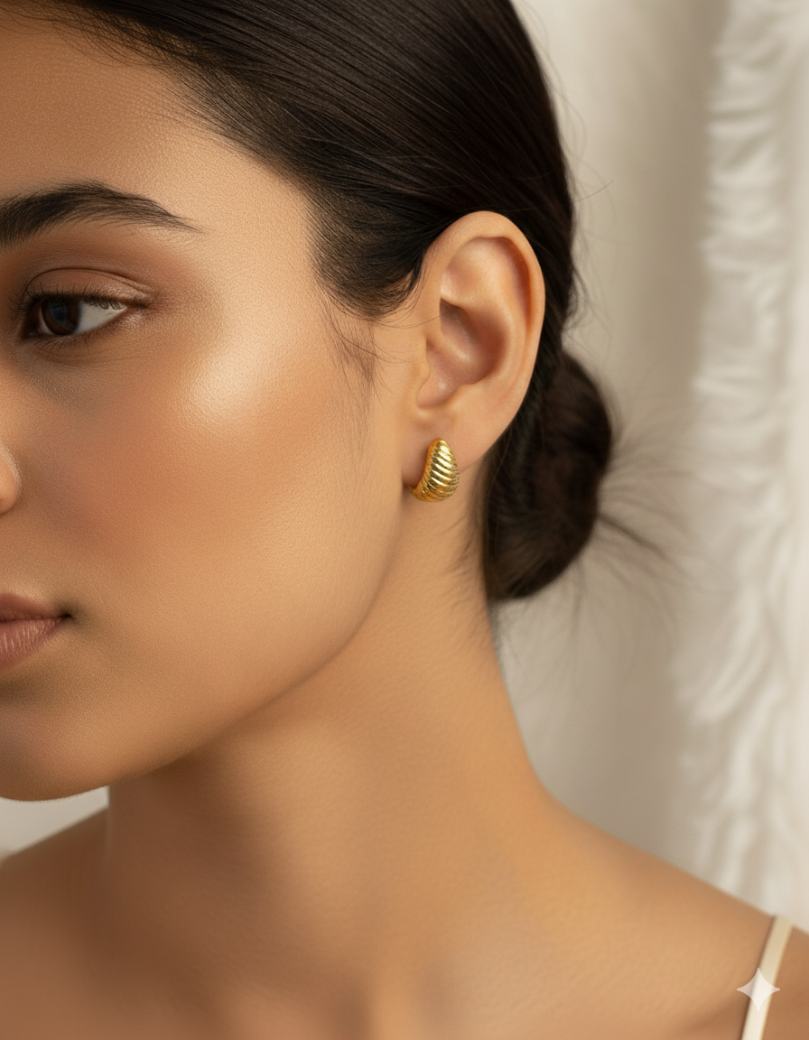 Gold Ribbed Huggie Earrings
