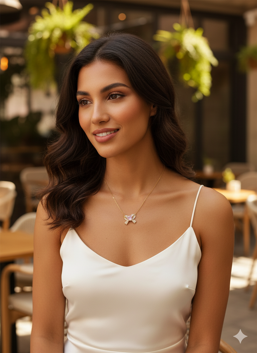 Papillon Dream - Pink Heart Butterfly Necklace