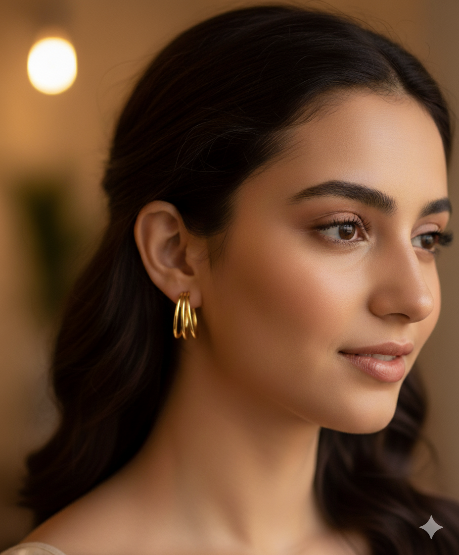 Aria - Triple Hoop Gold Earrings