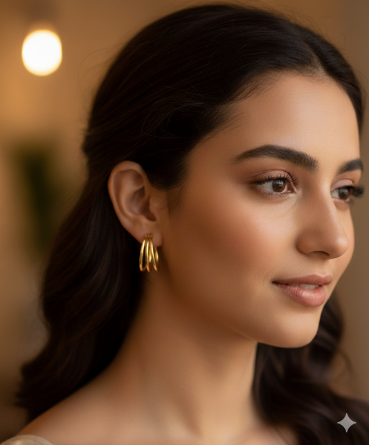 Aria - Triple Hoop Gold Earrings