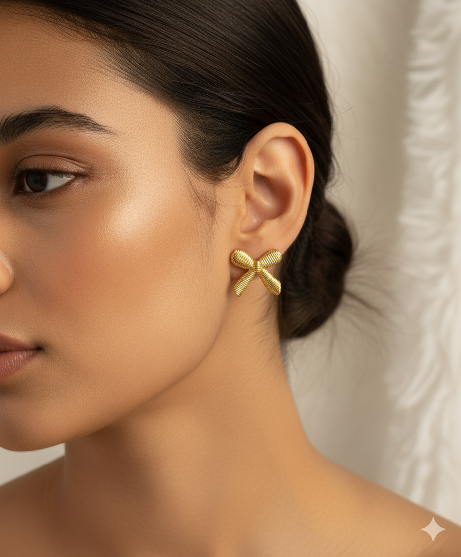 Sweet Ribbon - Textured Bow Stud Earrings