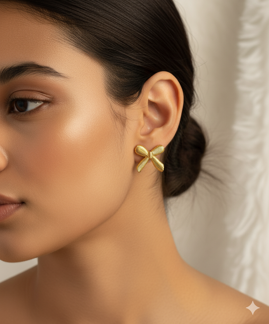 Sweet Ribbon - Textured Bow Stud Earrings