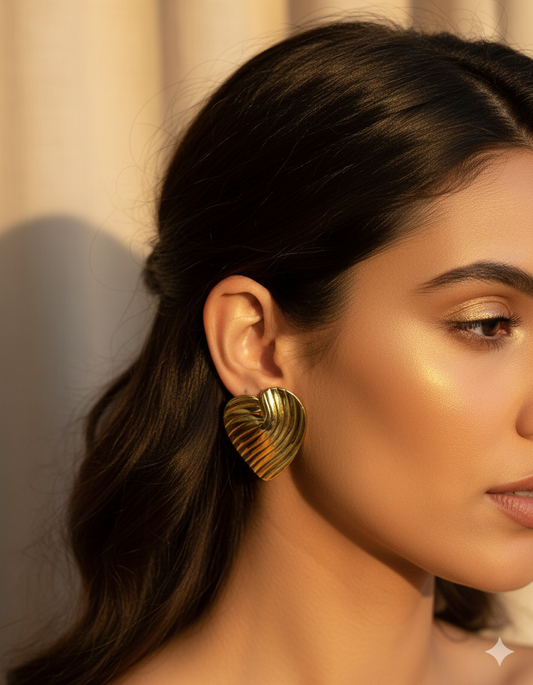 Sculptural Gold Statement Heart Earrings