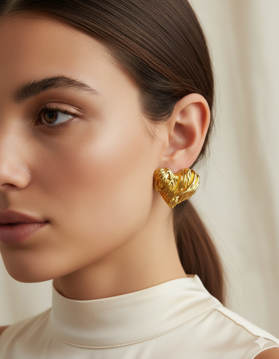 Molten Gold Heart Statement Earrings