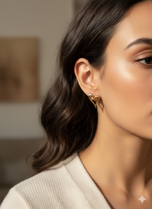 Gold Heart Hoop Studs