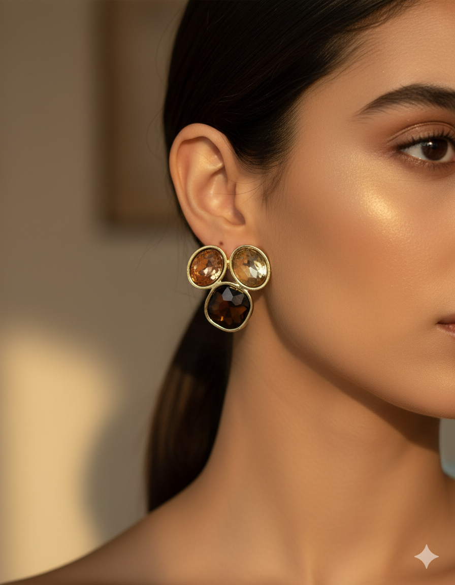 Earthy Toned Crystal Cluster Studs