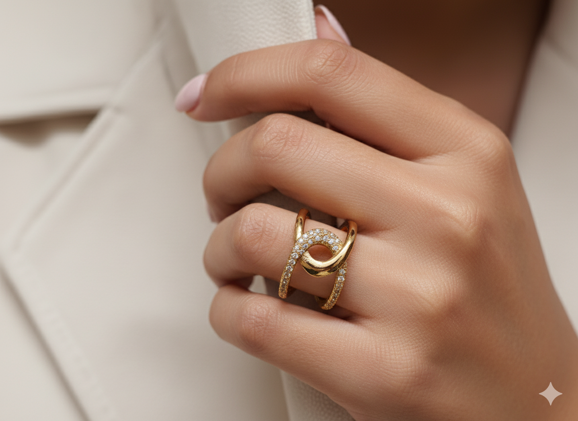 Golden Embrace - Sculptural Diamond Pave Ring