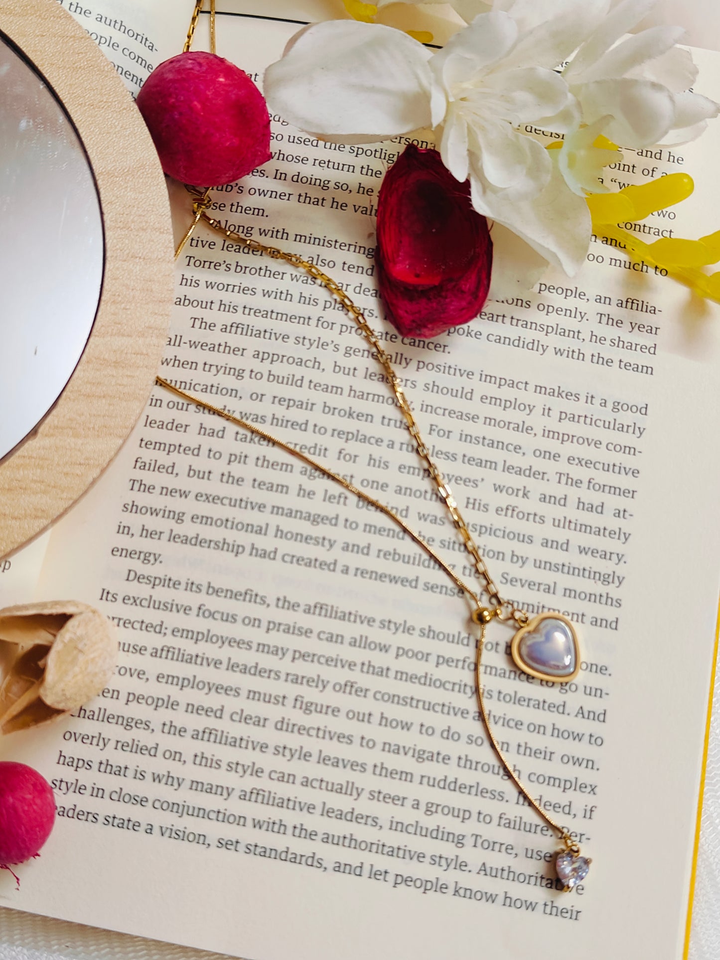 Amour Duo - Mother of Pearl Heart Lariat Necklace