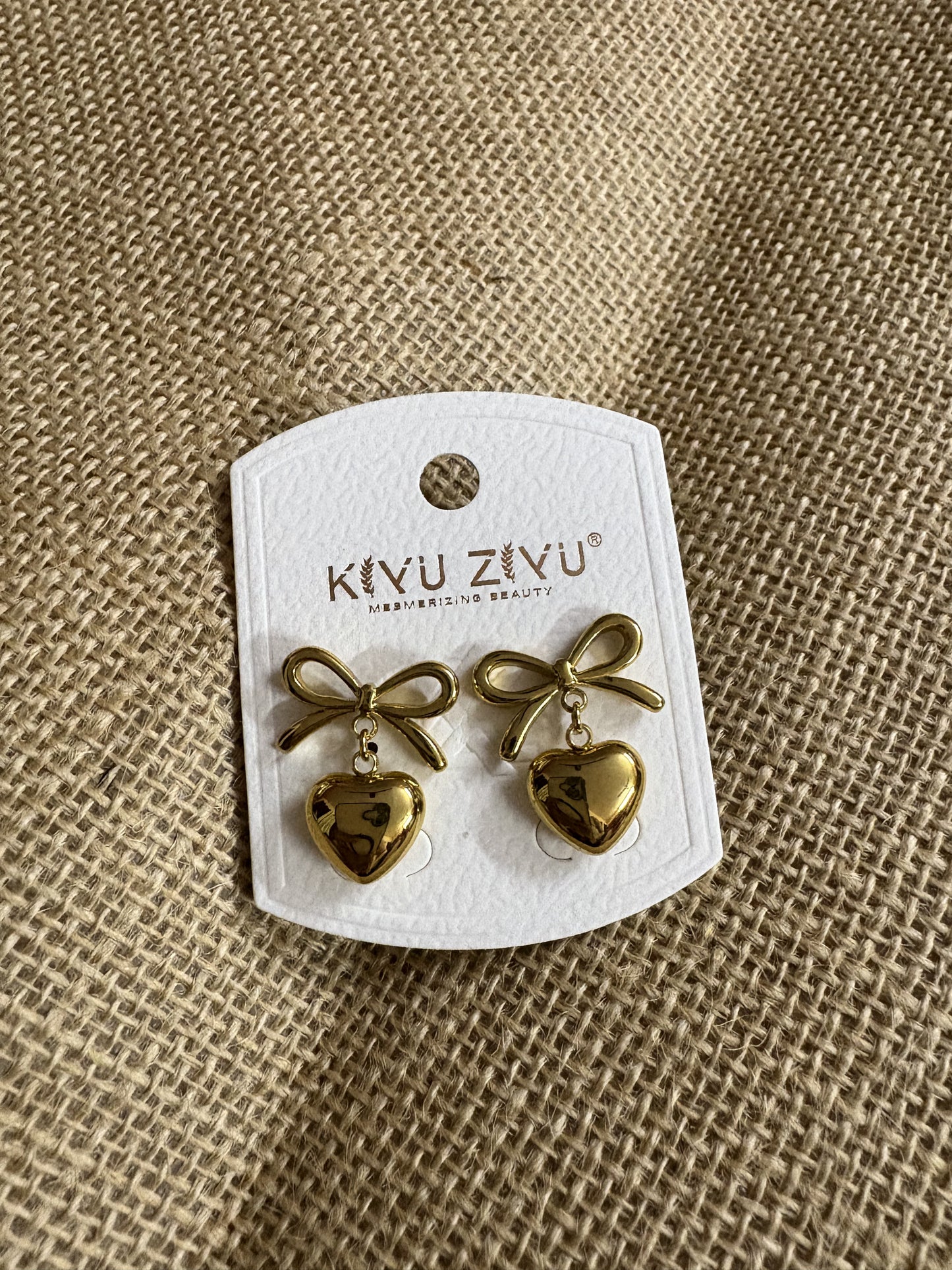 Tied with Love - Gold Bow & Heart Earrings