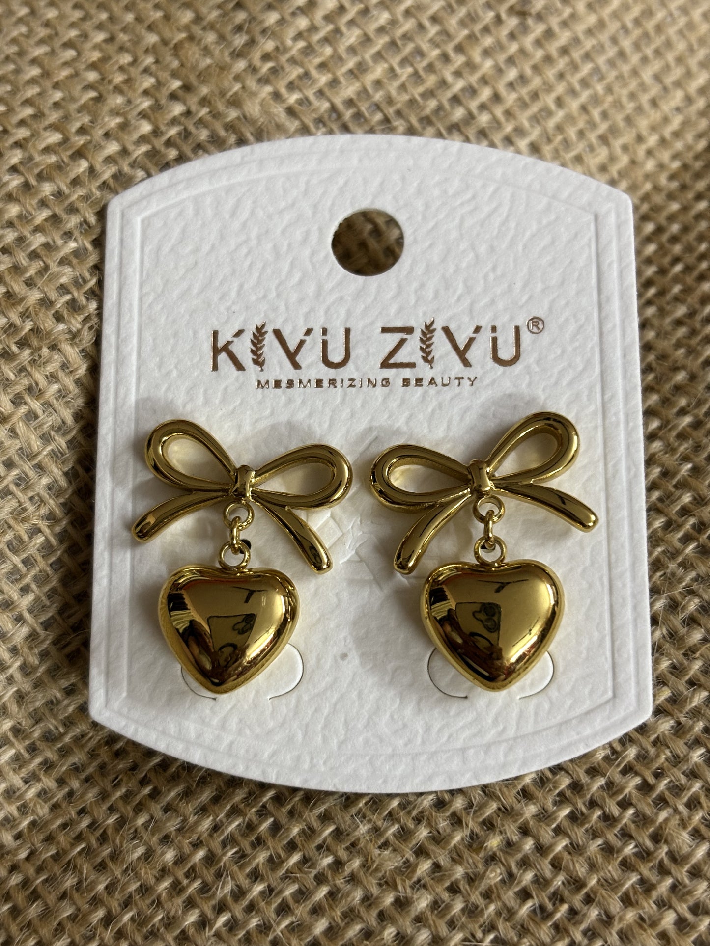 Tied with Love - Gold Bow & Heart Earrings