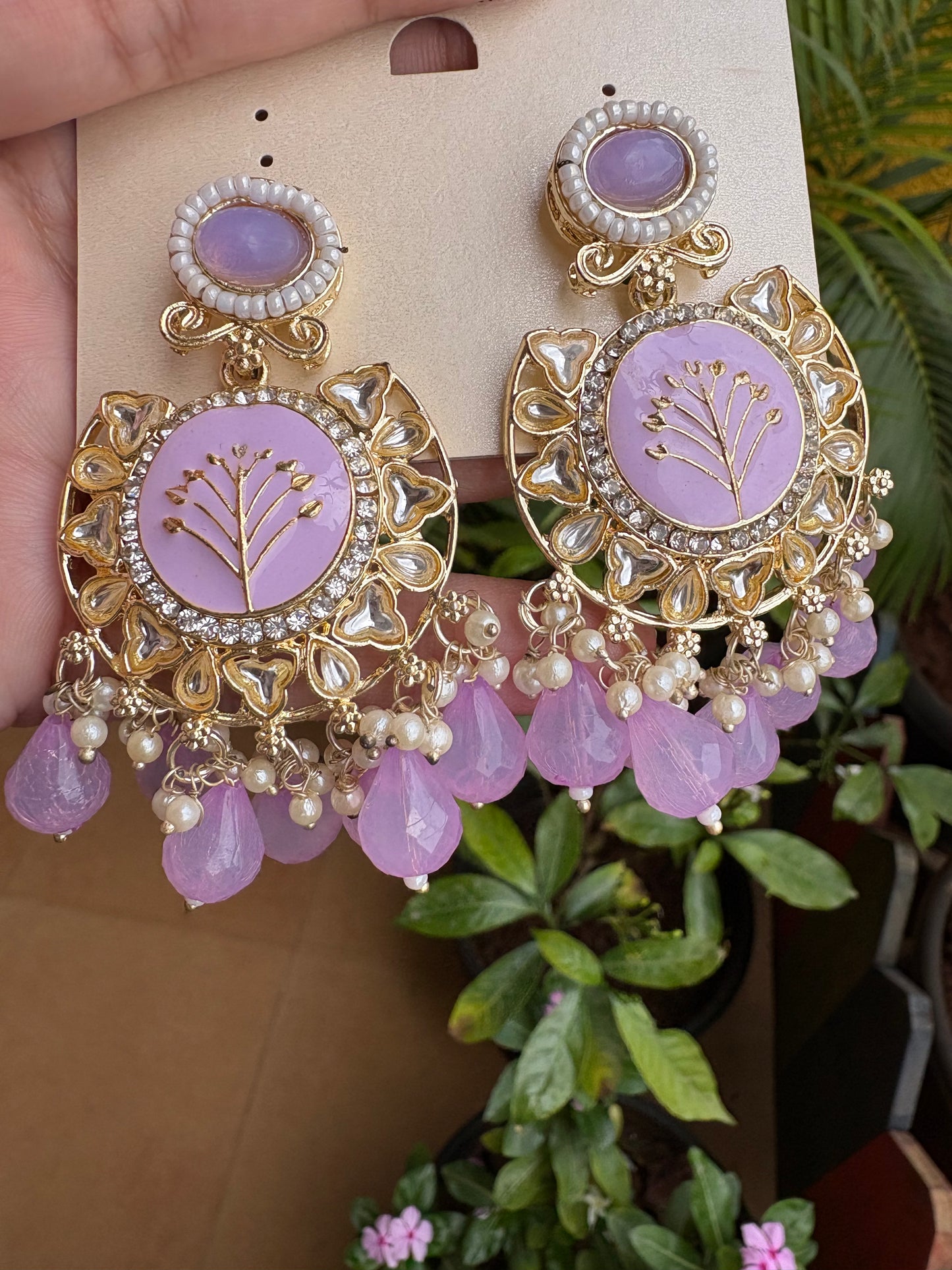 Chandni Lavender - Meenakari & Kundan Chandbalis