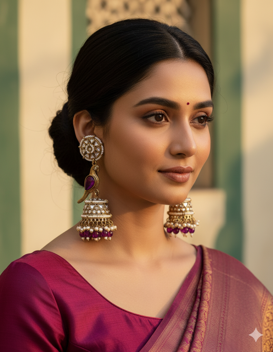 Mayura Ratan - Peacock Kundan Jhumkas