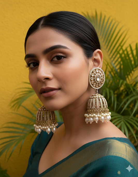 Rajwada Grandeur - Kundan & Pearl Jali Jhumkas